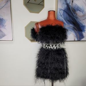 Strapless Feathered Dress Size Large